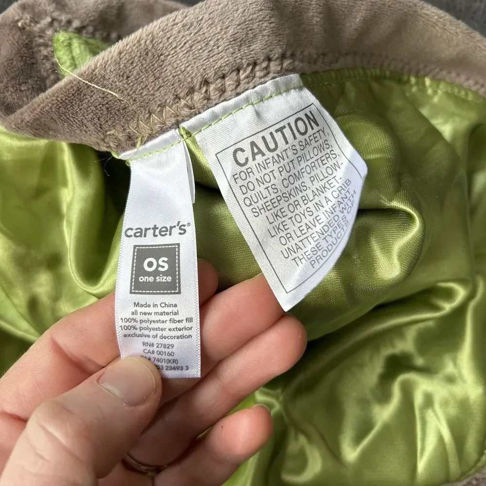 Carters Best Friends Teddy Bear Baby Lovey Security Blanket Brown Green Satin